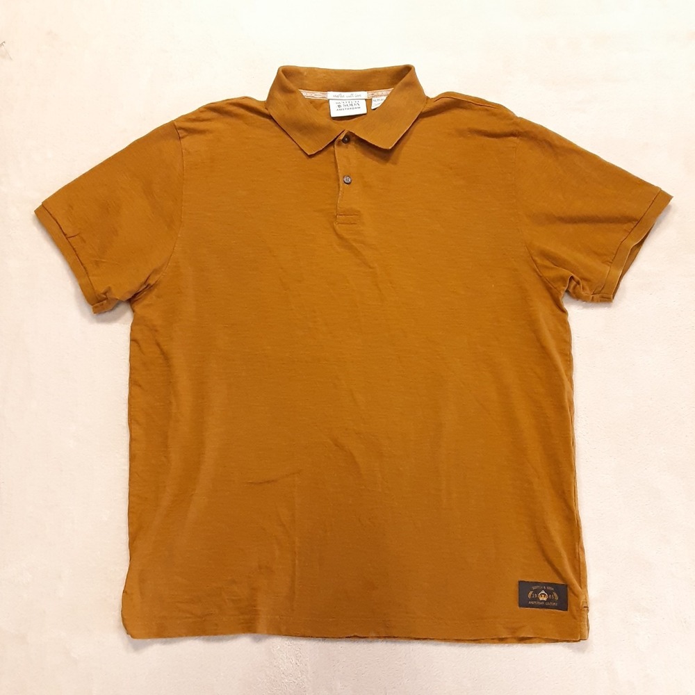 Scotch & Soda Mens Slub Cotton Polo Shirt XL Golden Rust